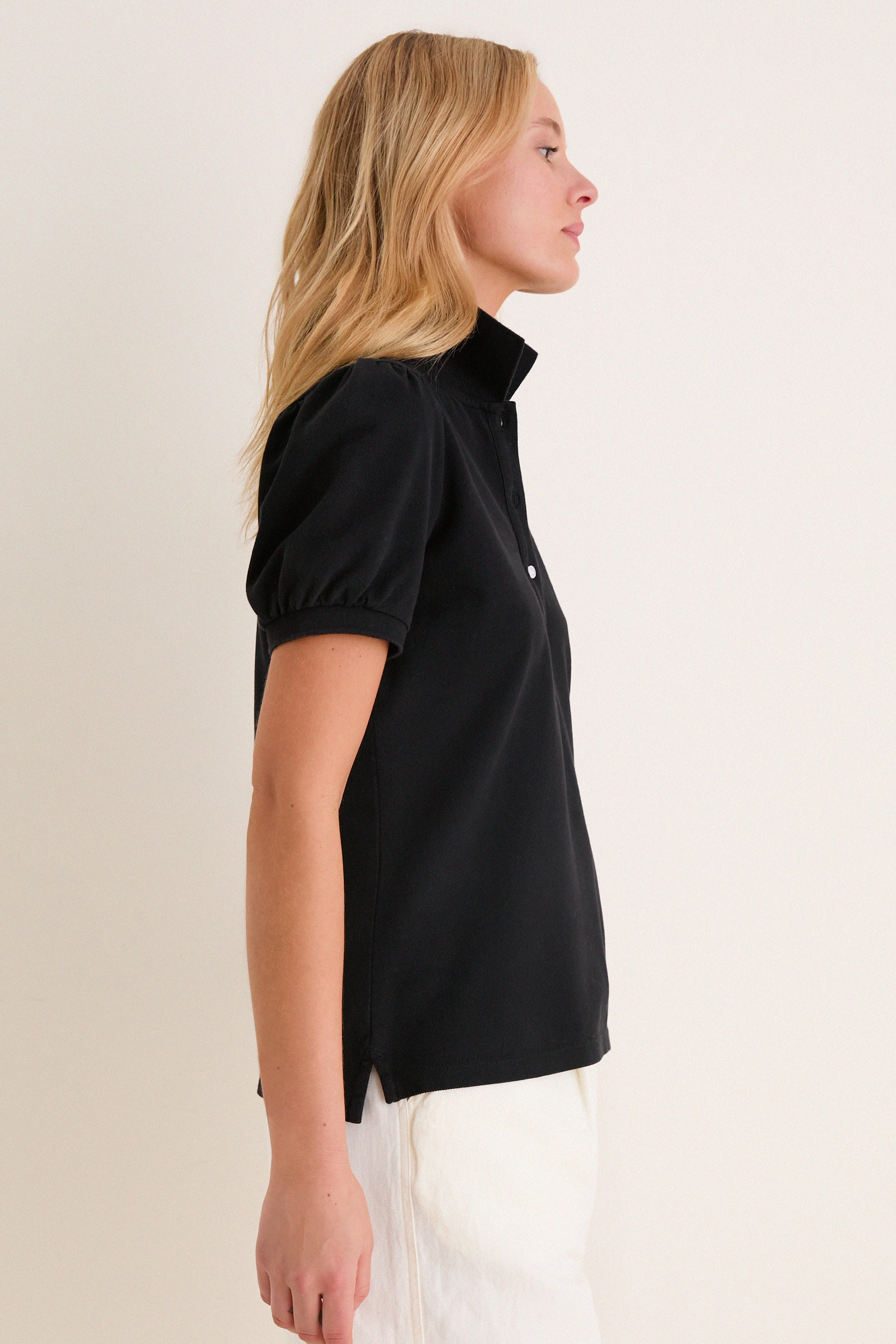 Black Pique Puff Sleeve Peggy Polo - Image 3