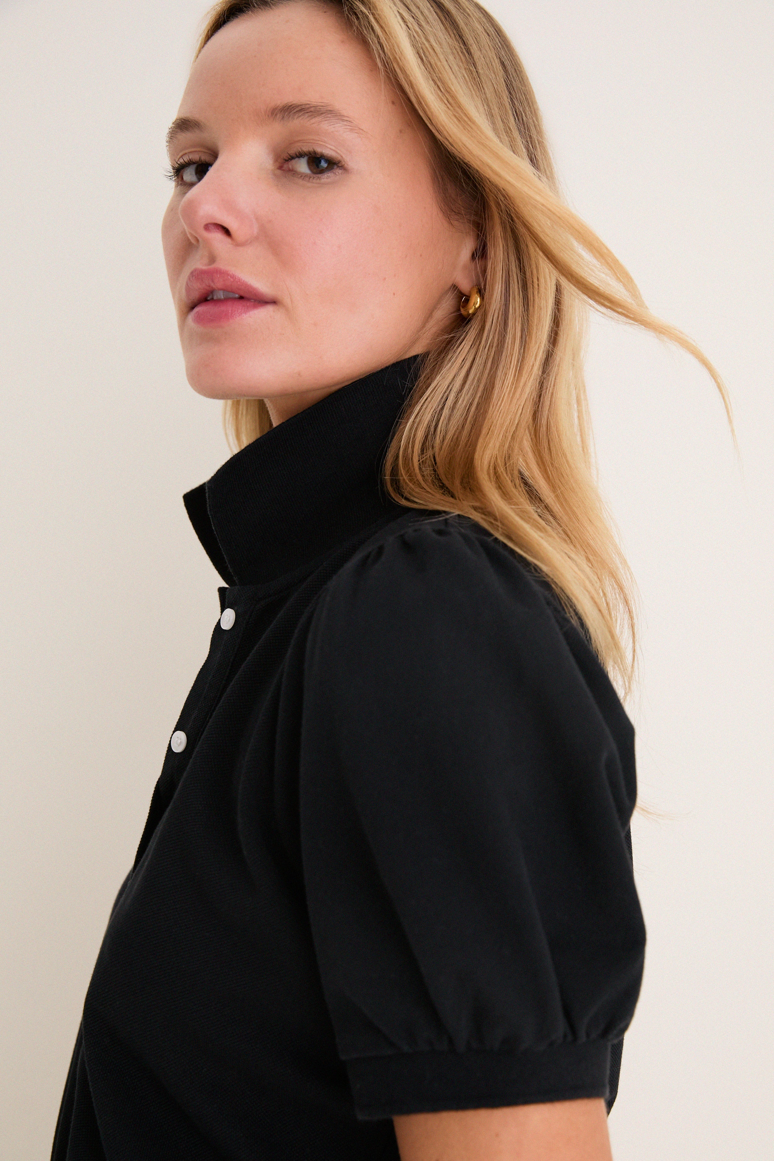 Black Pique Puff Sleeve Peggy Polo - Image 5