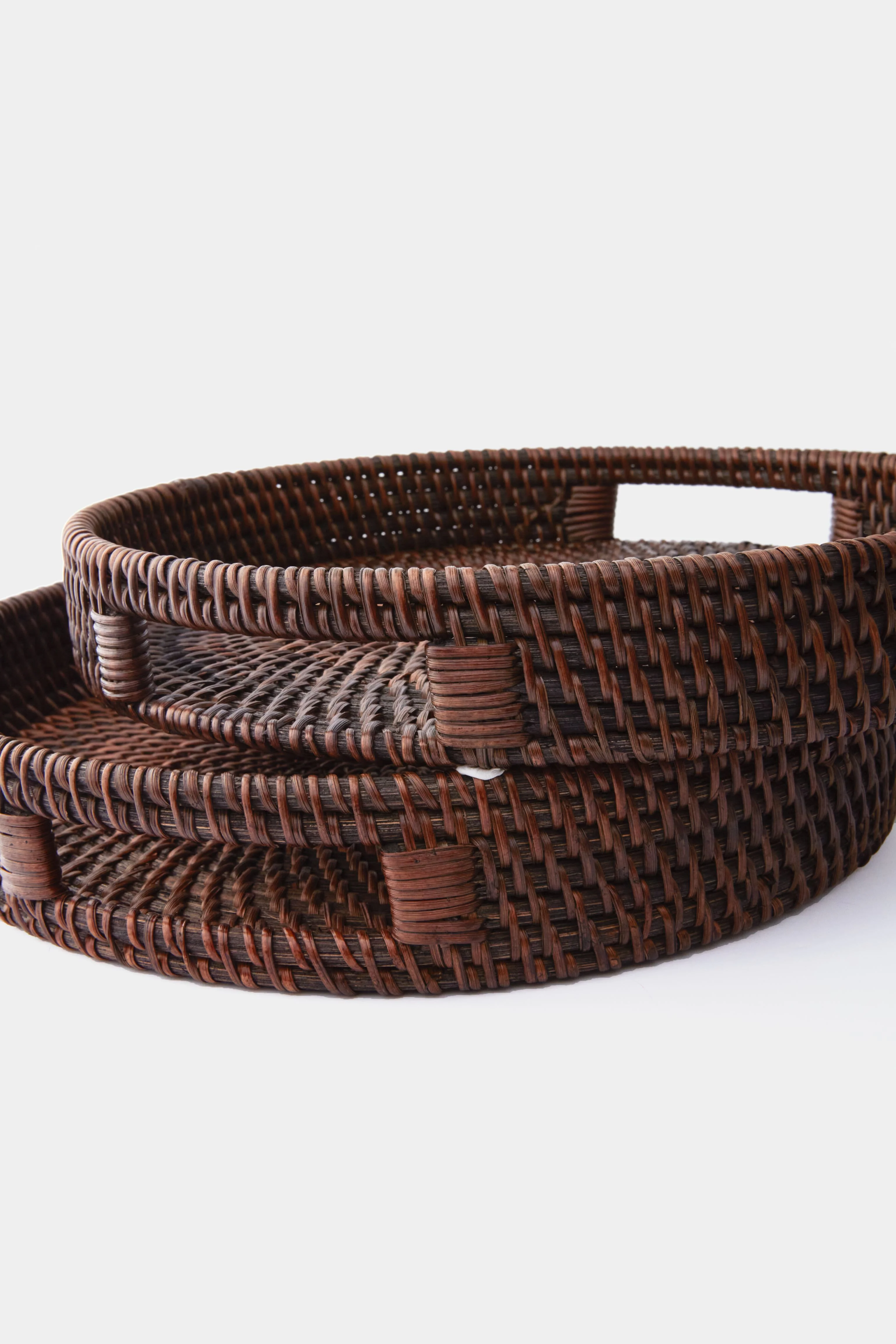 Dark Brown Rattan Round Trays Set of 2 - Image 5