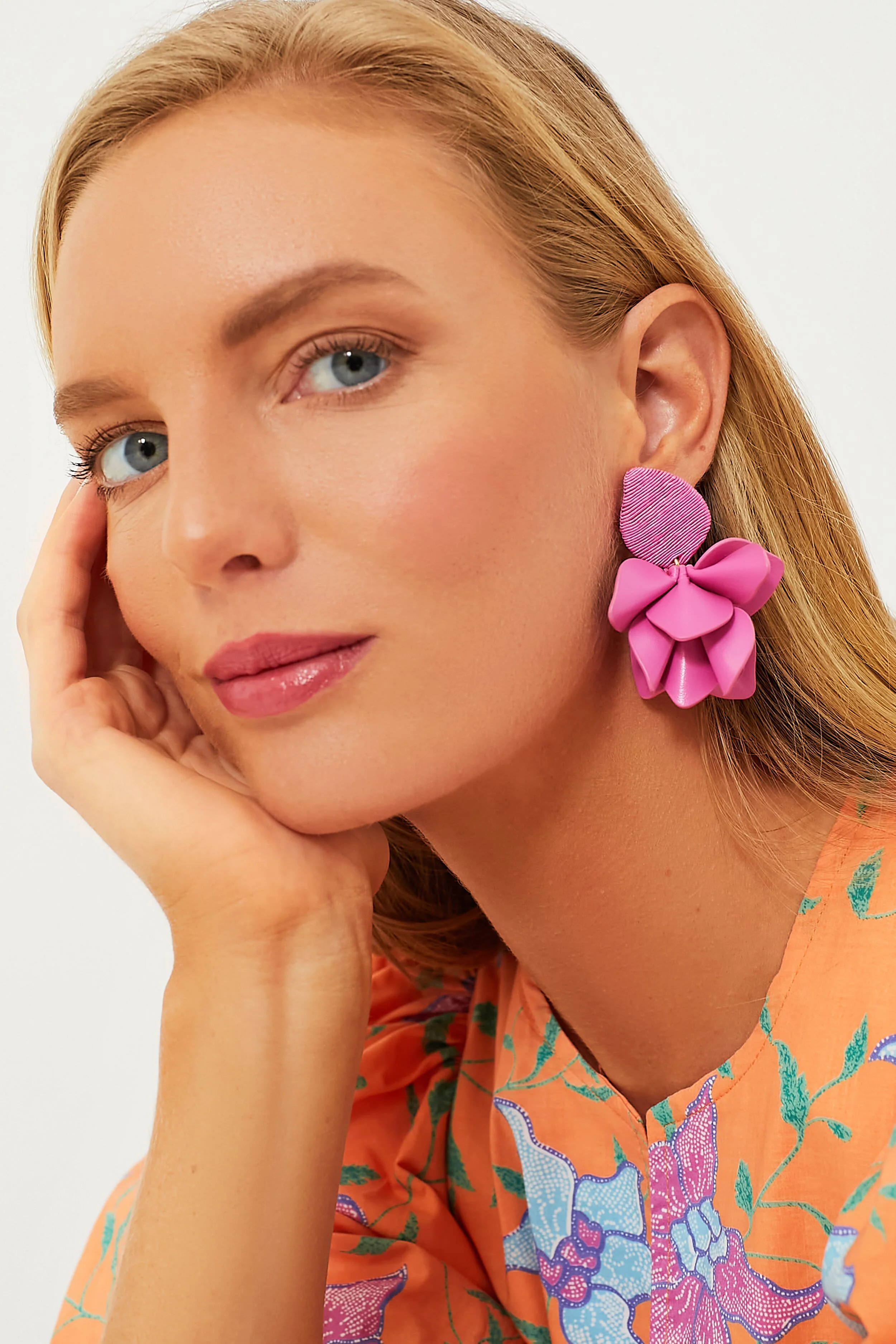 Hot Pink Orchid Earrings - Image 3