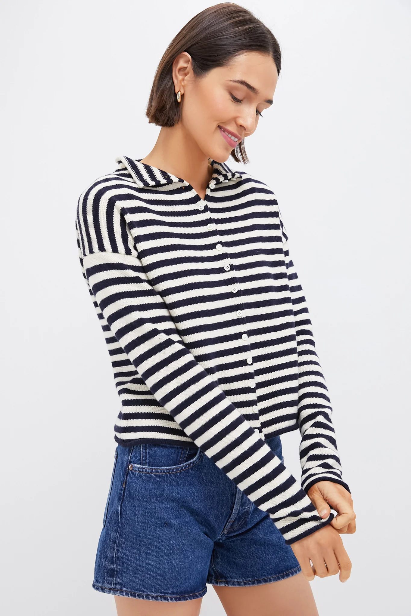Navy and Ivory Stripe Taylor Cardigan - Image 3