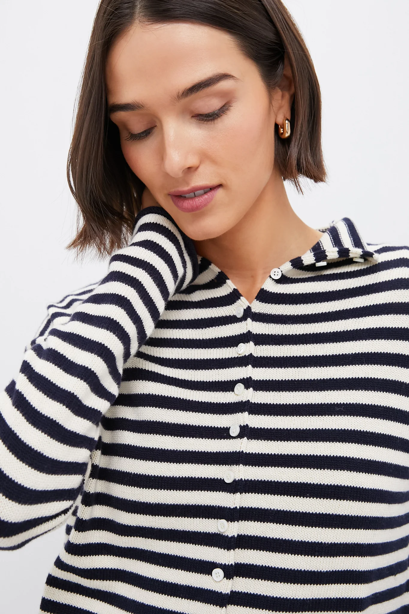 Navy and Ivory Stripe Taylor Cardigan - Image 5